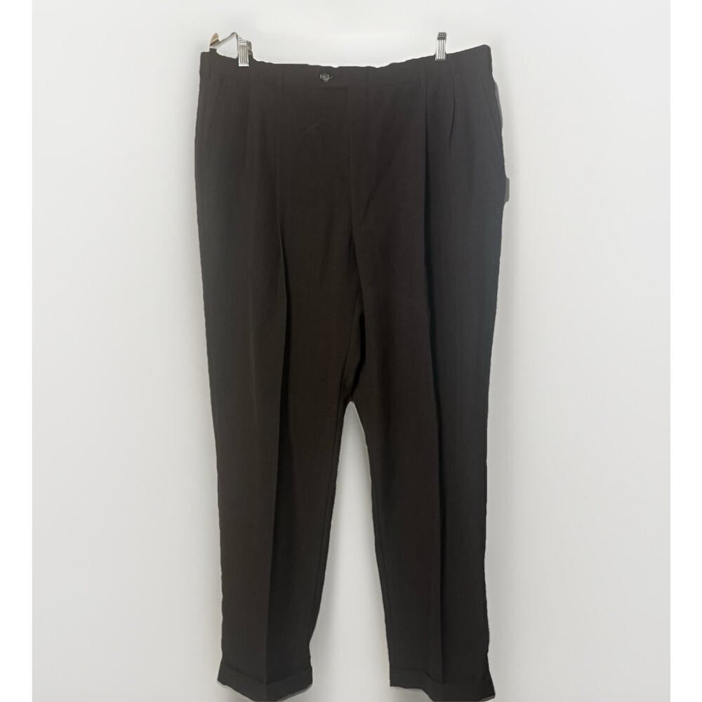 Wimbledon Pleated Worsted Wool Trousers Dark Brown Career Office Preppy 38x32